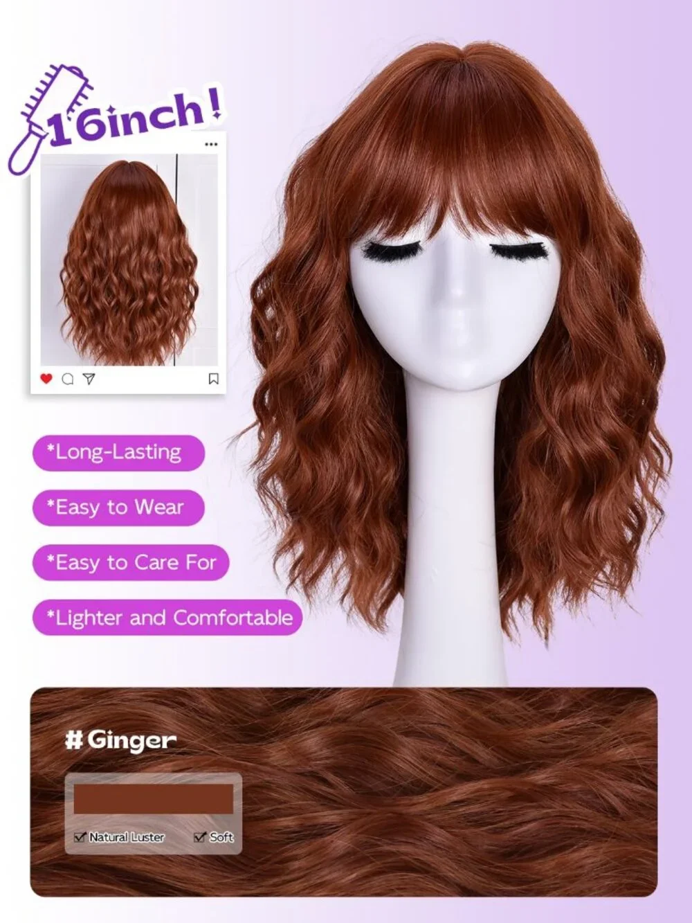 Women's Ginger 14 Inch Natural Synthetic Short Curly Wavy Fiber Wigs